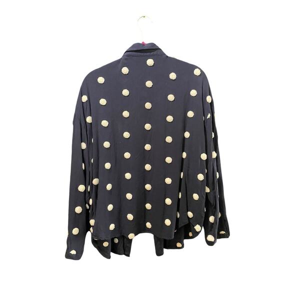 Zara Navy Blue Puff Polka Dot Long Sleeve Button Down Blouse Top Size XL - Picture 3 of 4